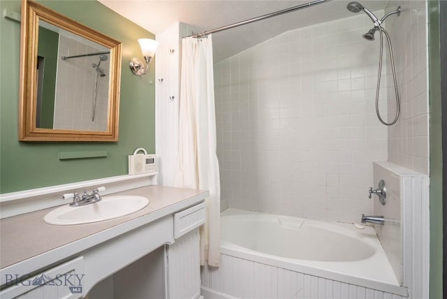 bathroom with vanity and shower / bath combo