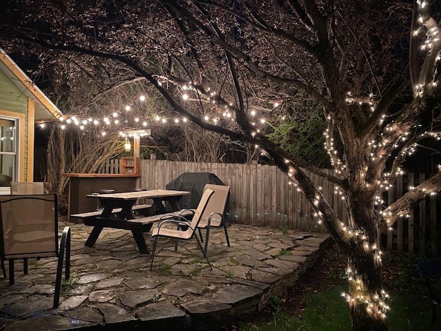 view of patio at night