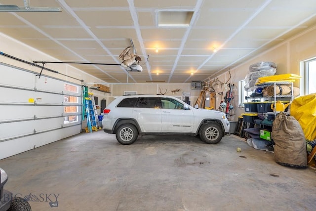 garage with a garage door opener