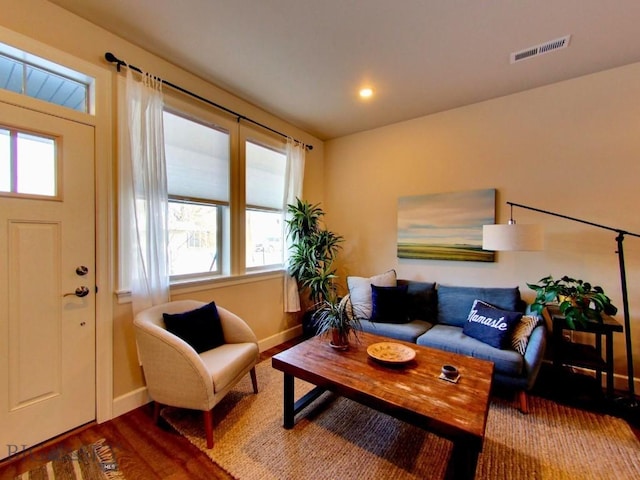 living room with hardwood / wood-style flooring