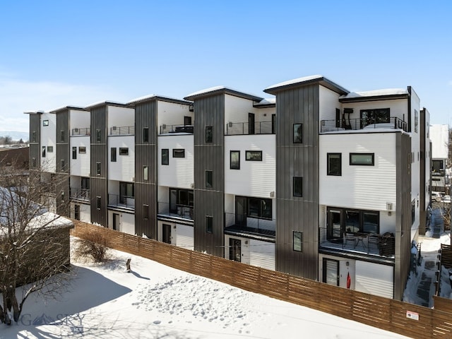 view of snow covered building