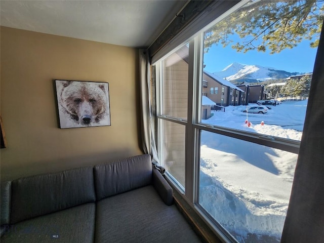 interior space with a mountain view