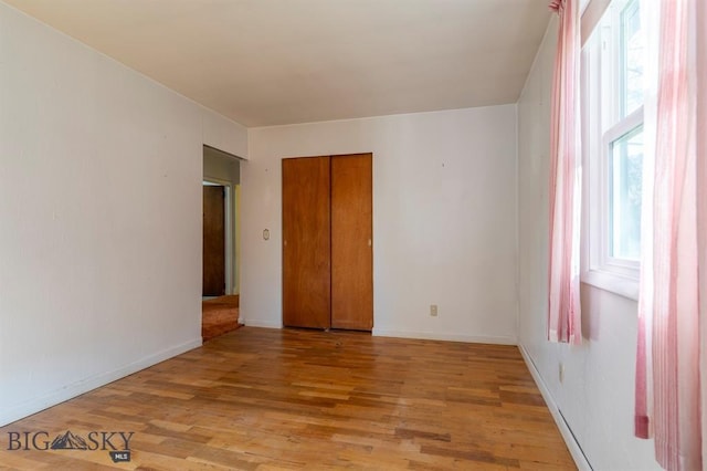 interior space with light hardwood / wood-style floors and a closet