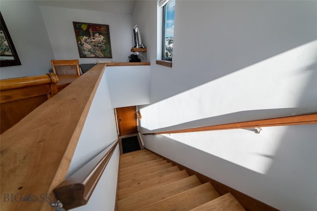 stairs featuring hardwood / wood-style flooring