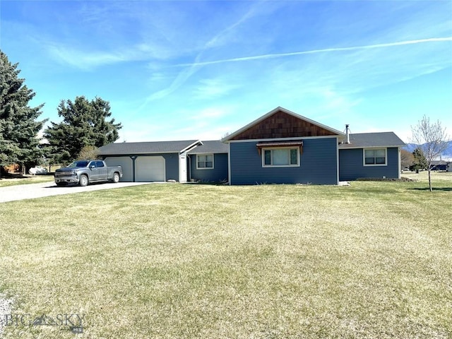 10 Fan Mountain Ct, Ennis, MT 59729 - ranch-style home with concrete driveway, a front yard, and a garage