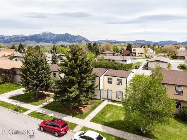 drone / aerial view with a mountain view