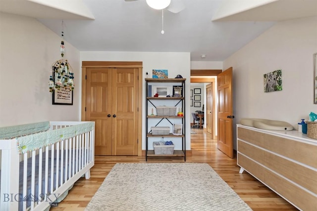 bedroom featuring light hardwood / wood-style flooring and a closet