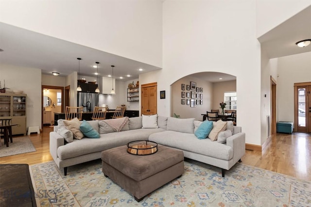 living room featuring light wood-type flooring