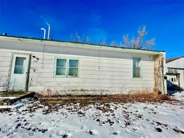 view of snow covered exterior