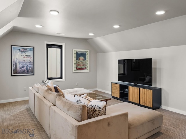 3057 S 31st Ave, Bozeman, MT 59718 - living area featuring light carpet, lofted ceiling, and recessed lighting