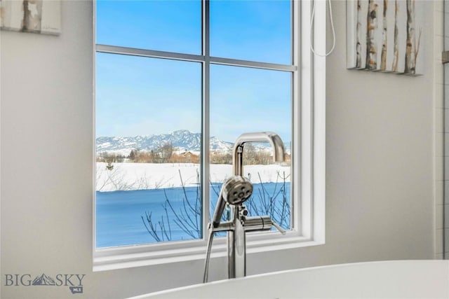 room details with a mountain view and a bathing tub