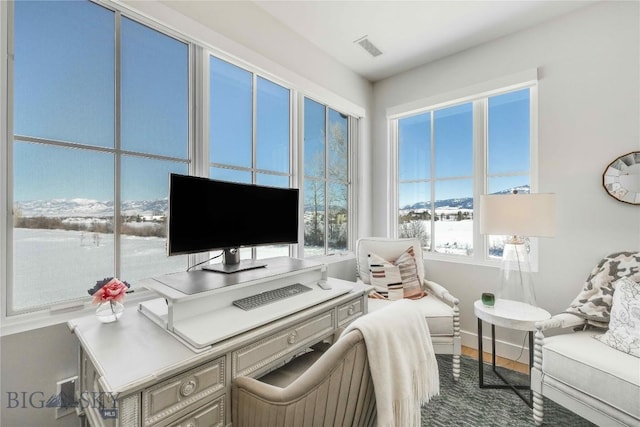 home office featuring dark hardwood / wood-style floors