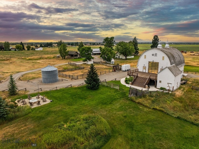 aerial view at dusk with a rural view