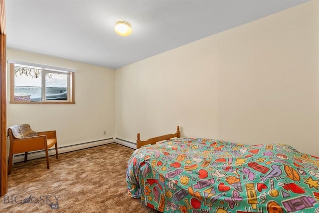 bedroom featuring carpet floors and a baseboard radiator