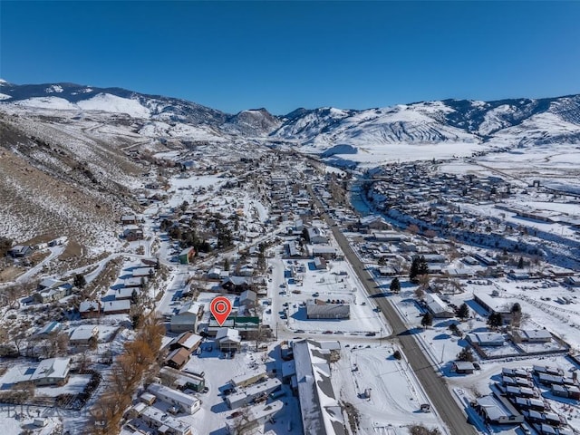 102 Travertine St, Gardiner, MT 59030 - snowy aerial view with a mountain view