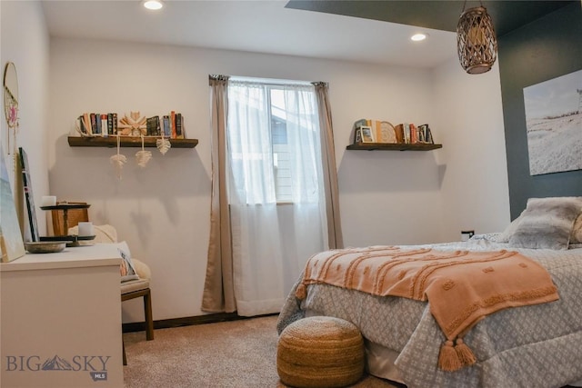 bedroom with carpet and recessed lighting