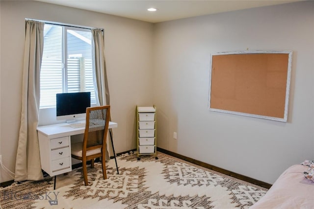 home office with recessed lighting and baseboards