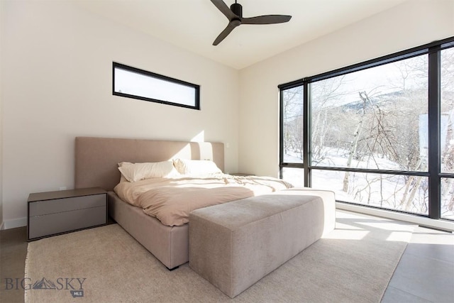 bedroom featuring a ceiling fan and visible vents