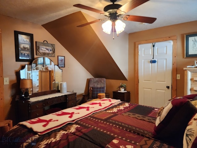 bedroom featuring lofted ceiling