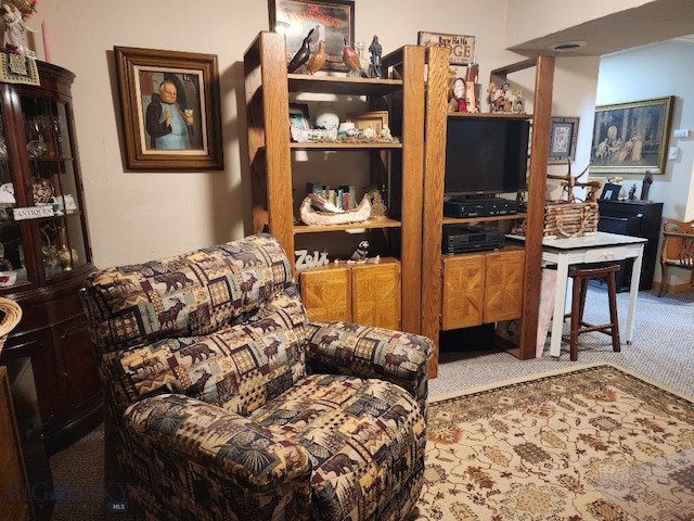 sitting room with carpet floors