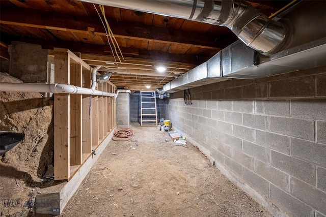 view of unfinished basement