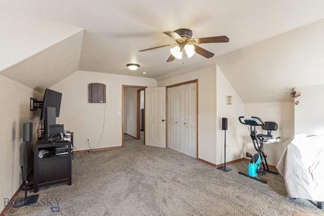 1014 Idaho St, Belgrade, MT 59714 - unfurnished bedroom with vaulted ceiling, carpet floors, a closet, and a ceiling fan