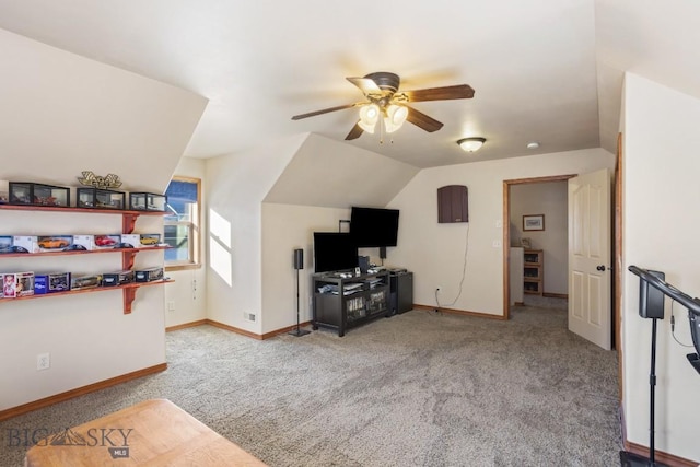 1014 Idaho St, Belgrade, MT 59714 - carpeted living area with a ceiling fan and vaulted ceiling