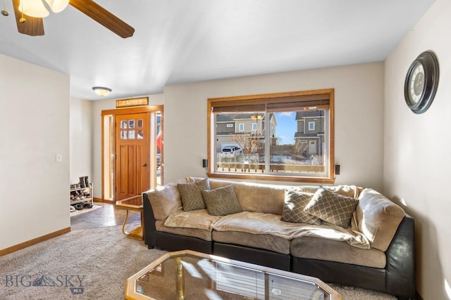 1014 Idaho St, Belgrade, MT 59714 - carpeted living room with a ceiling fan and baseboards