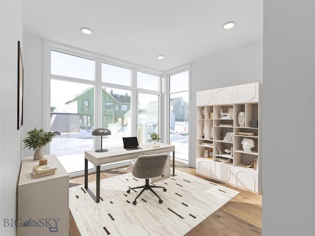 2820 S 30th Ave, Bozeman, MT 59718 - office space featuring wood finished floors, a wall of windows, and recessed lighting