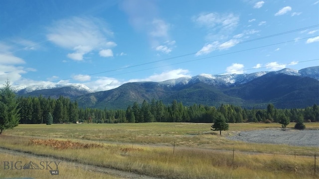 view of mountain feature featuring a forest view