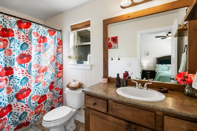 84 Tail Feather Ln Unit B, Bozeman, MT 59718 - ensuite bathroom featuring vanity, ceiling fan, and a shower with curtain