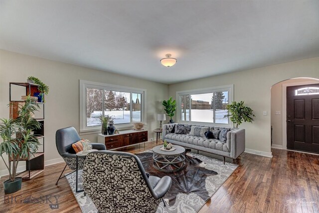 700 4th, Deer Lodge, MT 59722 - living room with arched walkways, baseboards, and hardwood / wood-style floors