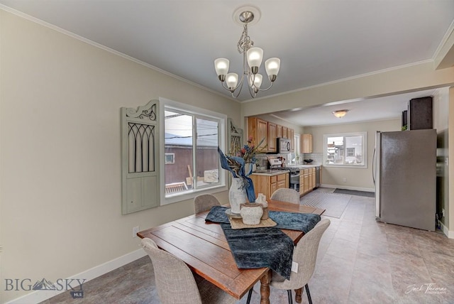 700 4th, Deer Lodge, MT 59722 - dining room with ornamental molding, a notable chandelier, and baseboards