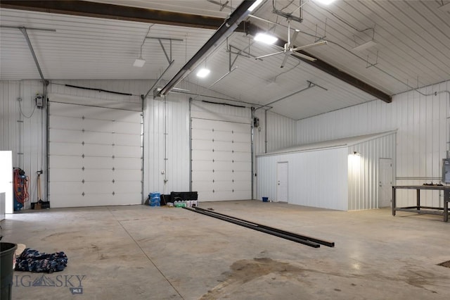 garage with metal wall