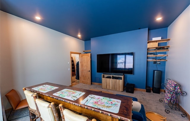 interior space with carpet floors, baseboards, and recessed lighting