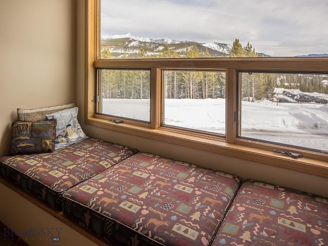 bedroom featuring a mountain view