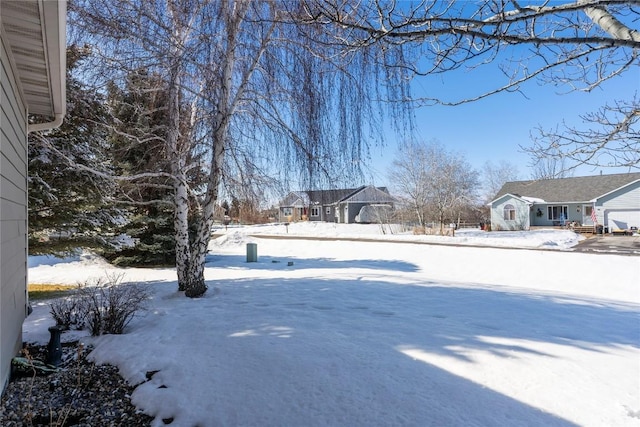 view of yard layered in snow