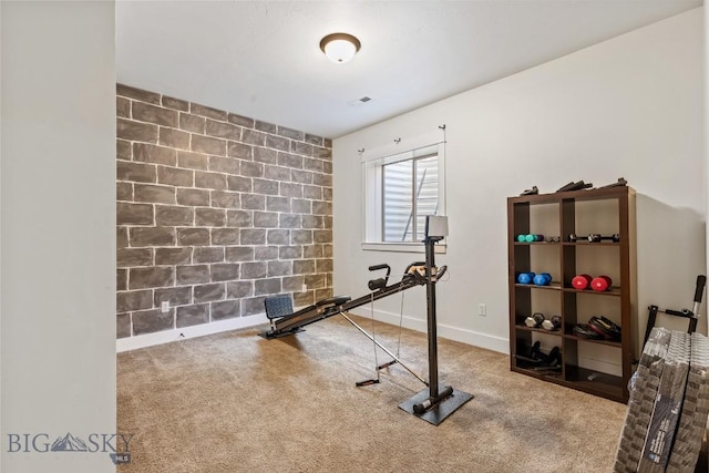 exercise room featuring carpet and baseboards