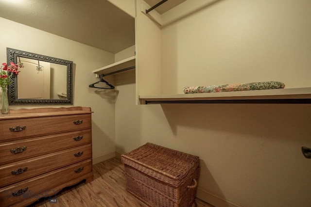 walk in closet with light wood-style flooring