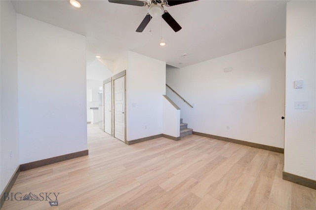 413 Garnier Ave Unit B, Livingston, MT 59047 - unfurnished room featuring recessed lighting, light wood-style flooring, baseboards, and stairs