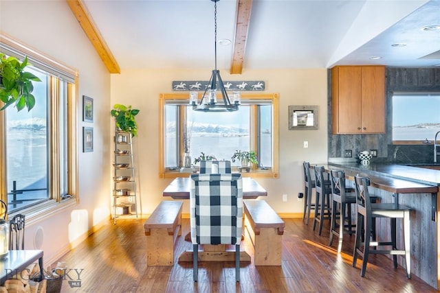 dining area featuring dark wood finished floors, plenty of natural light, and baseboards