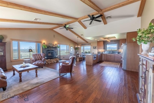 42 Jim Parrent Ln, Big Timber, MT 59011 - living area featuring dark wood-style flooring, plenty of natural light, and ceiling fan