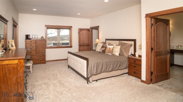 bedroom with baseboards, carpet, and recessed lighting