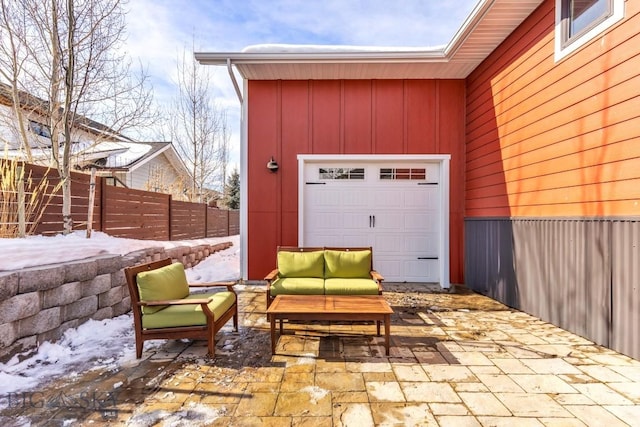 garage with fence