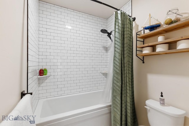 full bathroom with shower / tub combo and toilet