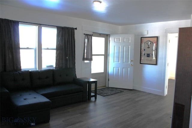 living room with wood finished floors and baseboards