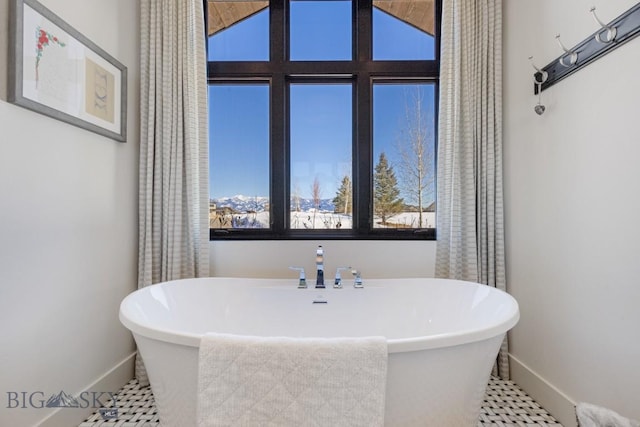 full bathroom with baseboards and a freestanding tub