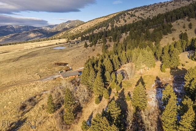 property view of mountains featuring a wooded view