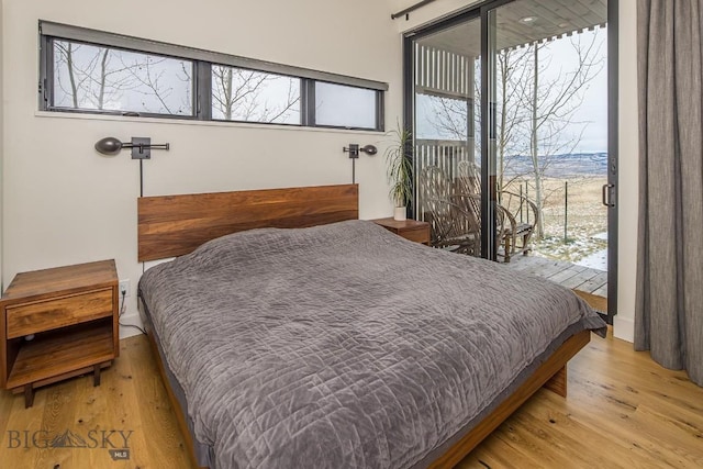 bedroom with wood finished floors and access to outside