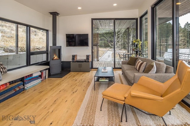 living room featuring recessed lighting and wood finished floors